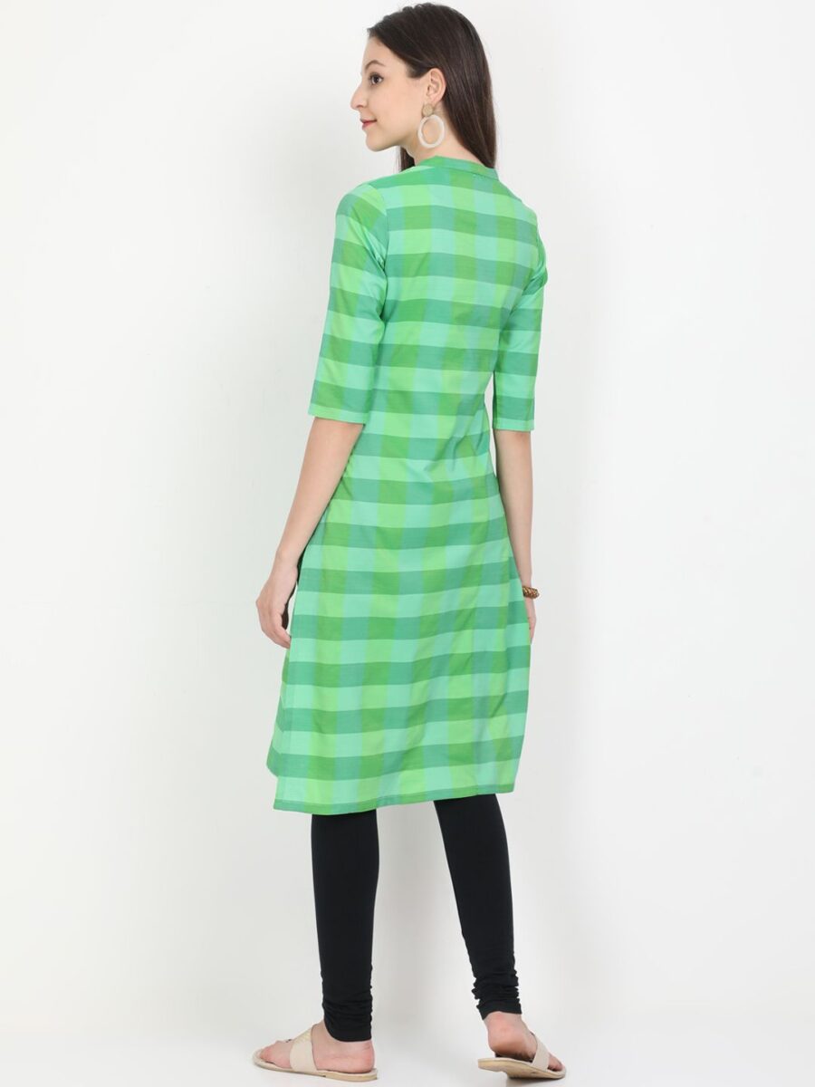 Marcia green solid cotton Long Kurta - Image 2