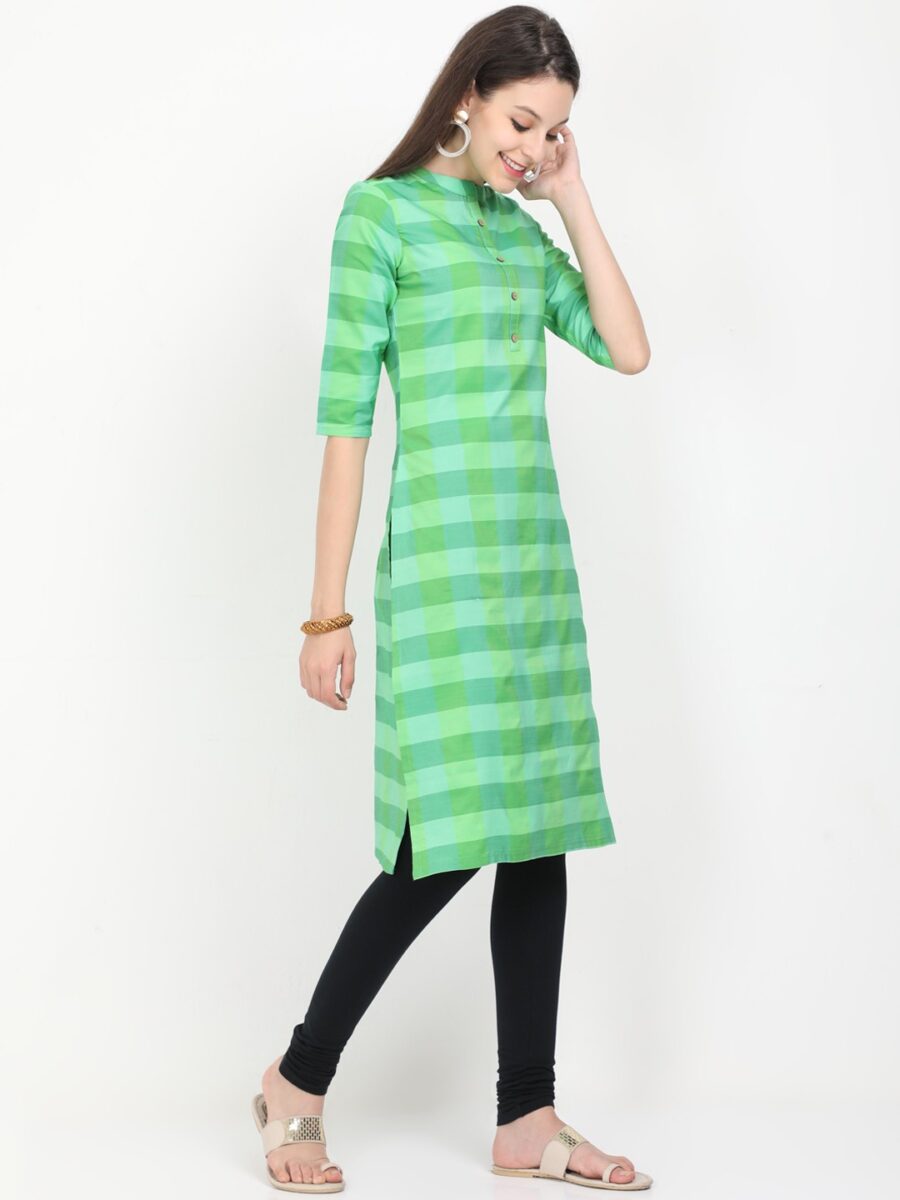 Marcia green solid cotton Long Kurta - Image 4