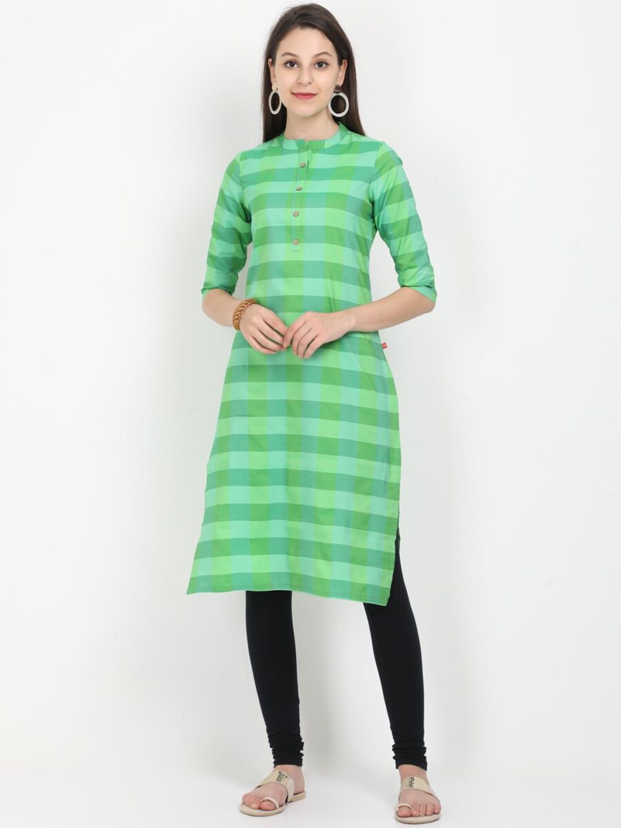 Marcia green solid cotton Long Kurta