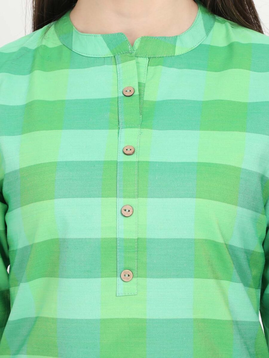 Marcia green solid cotton Long Kurta - Image 3