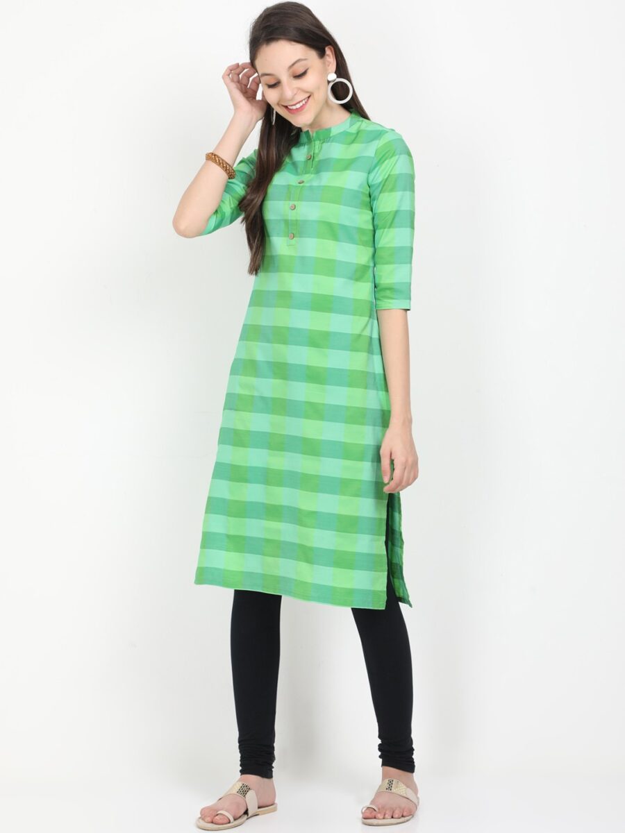 Marcia green solid cotton Long Kurta - Image 6