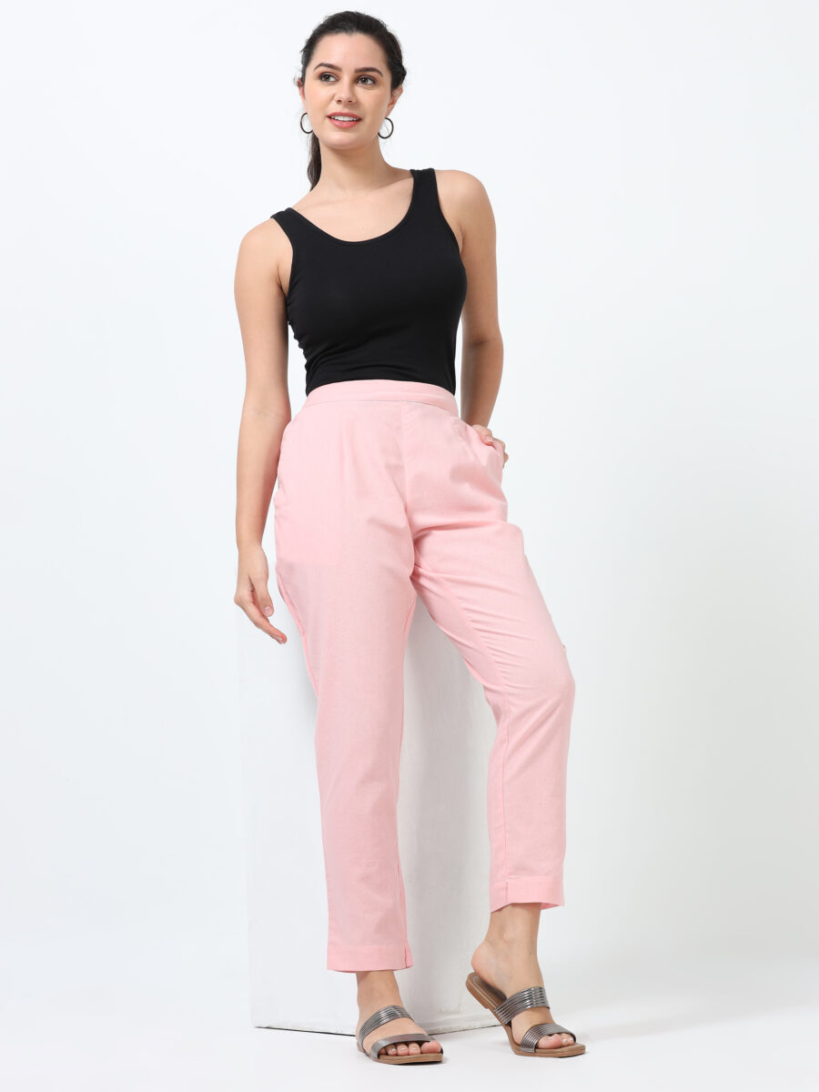 Marcia Pink Solid Cotton Regular Trousers - Image 9