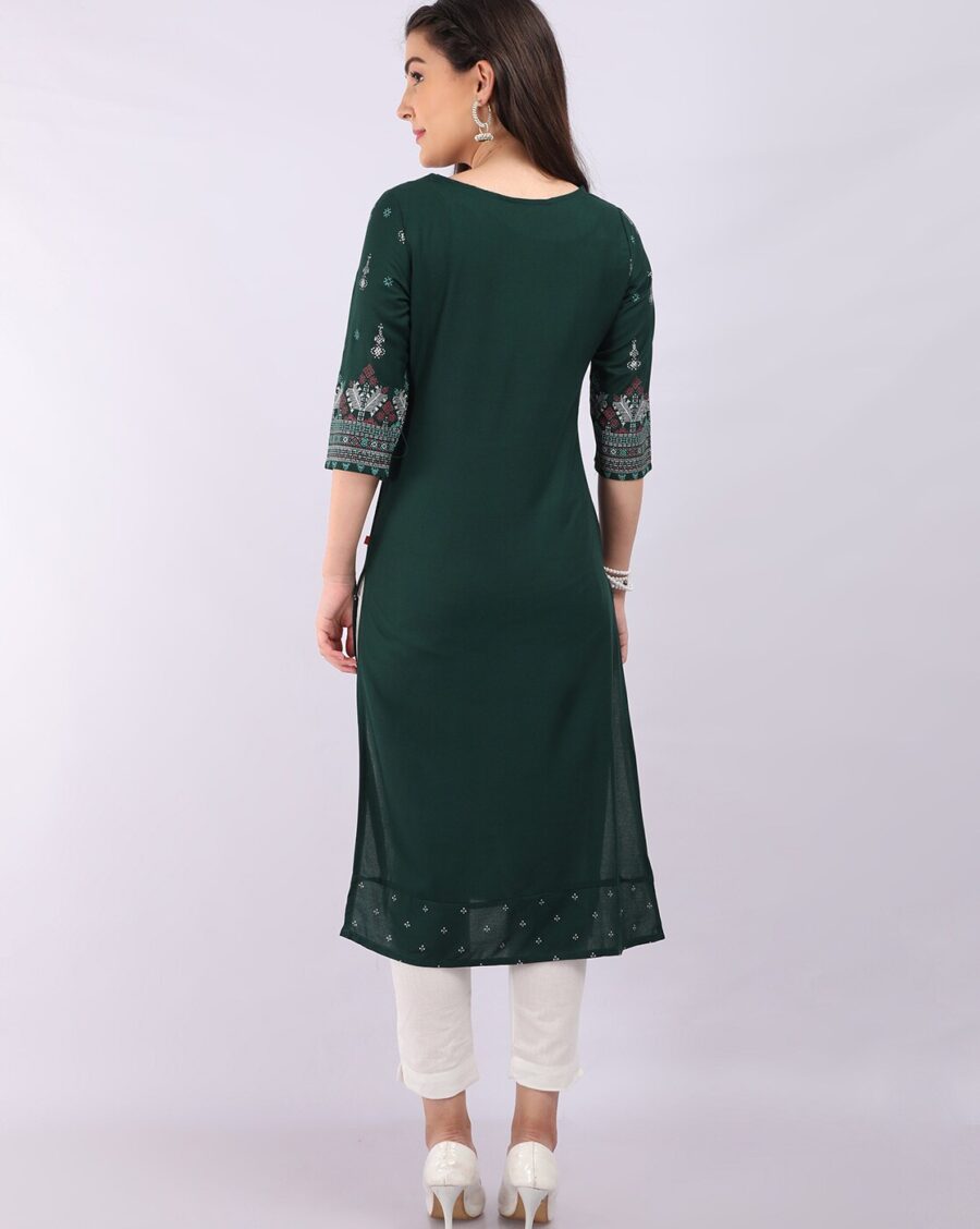Marcia green Printed rayon Long Kurta - Image 4