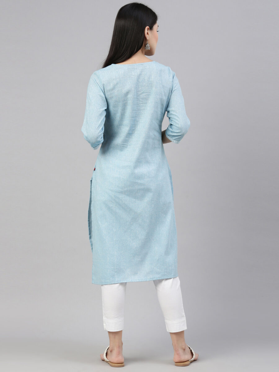 Marcia Blue Printed Cotton Straight Long Kurta - Image 6