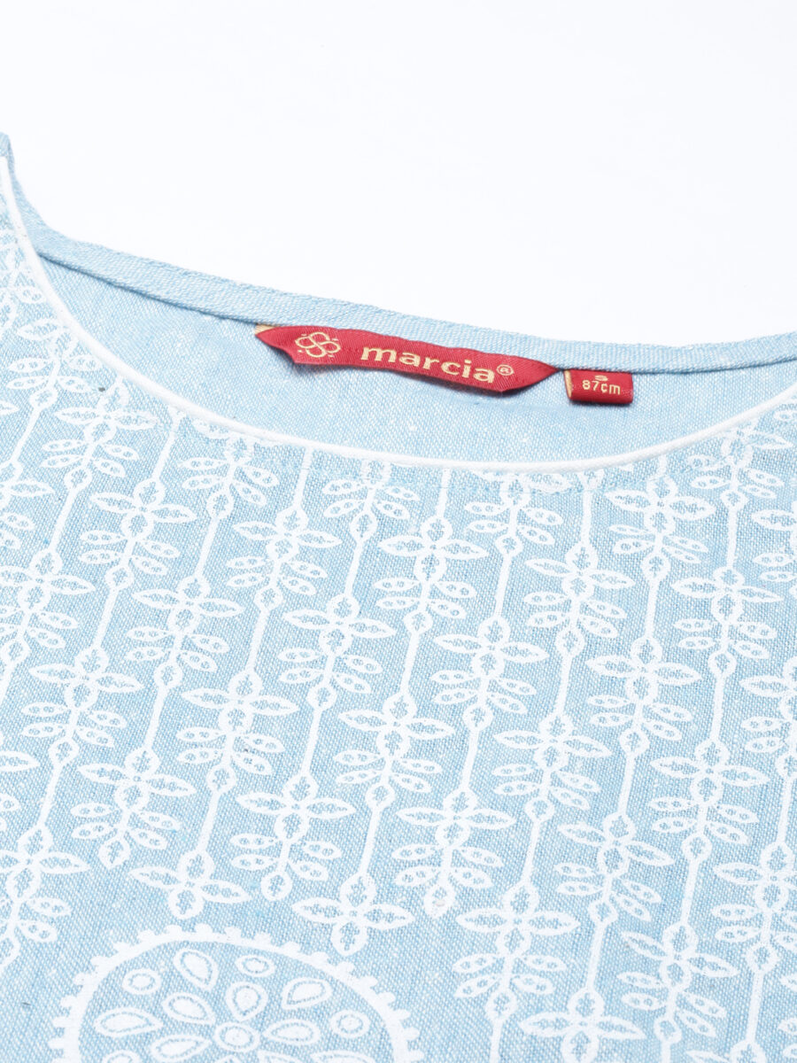Marcia Blue Printed Cotton Straight Long Kurta - Image 9