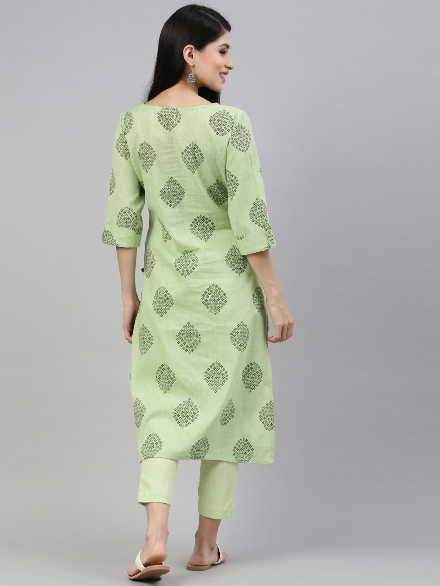Marcia Green Printed Cotton Straight Kurta Set - Image 6