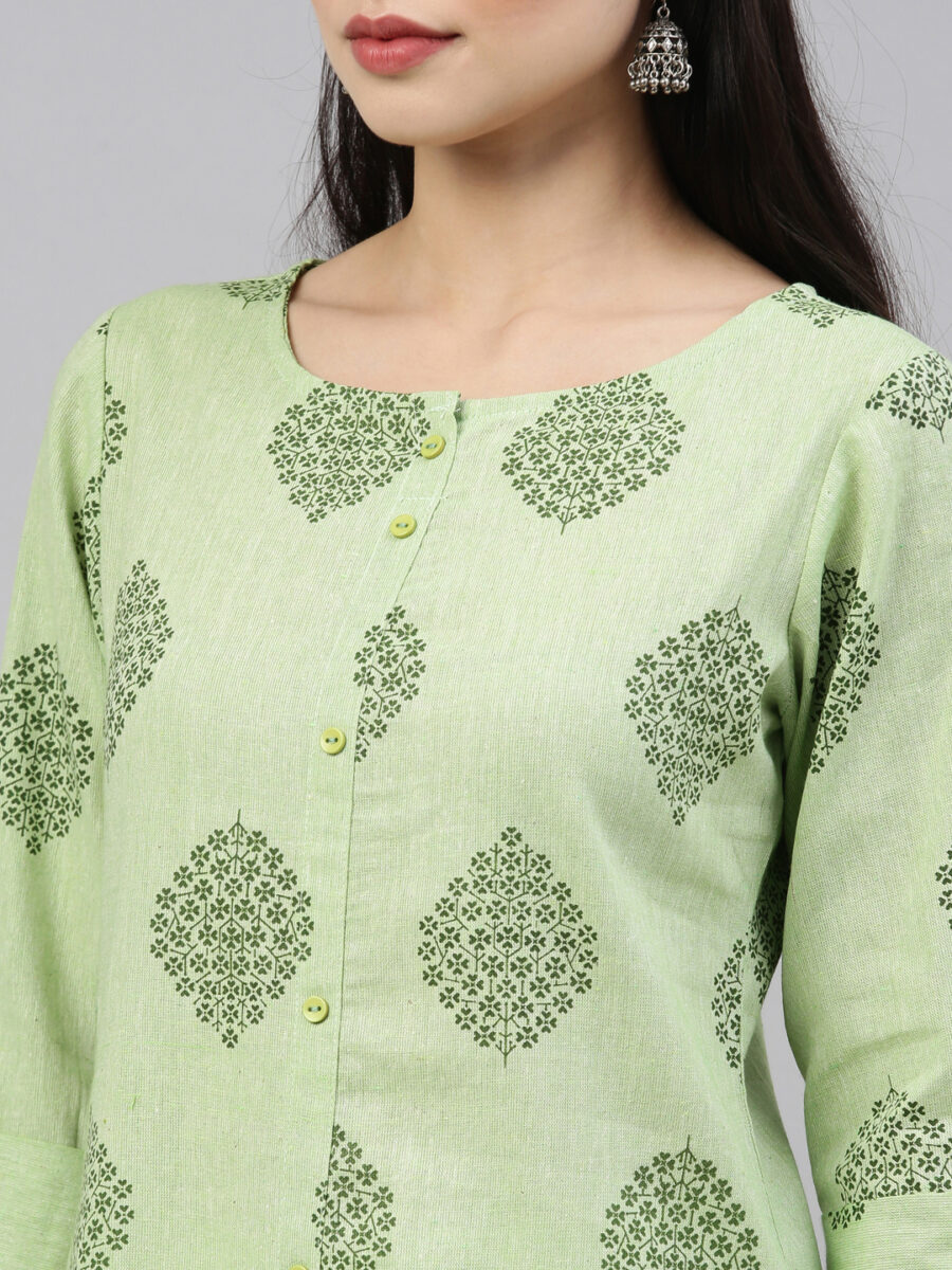 Marcia Green Printed Cotton Straight Kurta Set - Image 2