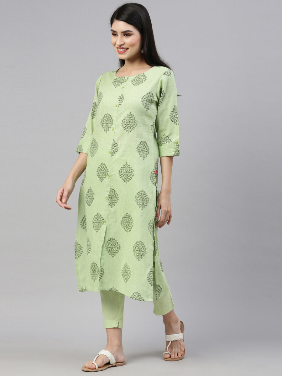 Marcia Green Printed Cotton Straight Kurta Set - Image 4
