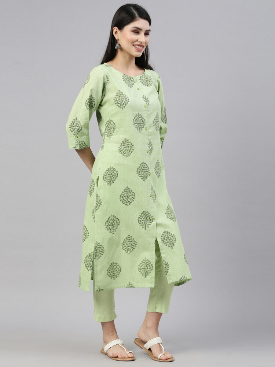 Marcia Green Printed Cotton Straight Kurta Set - Image 3