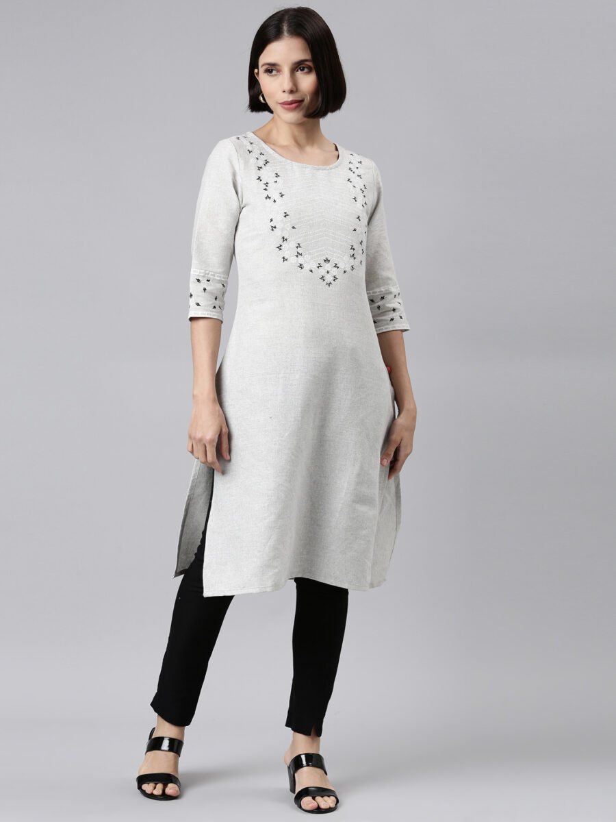 Marcia Grey Printed Cotton Straight Kurta - Image 6