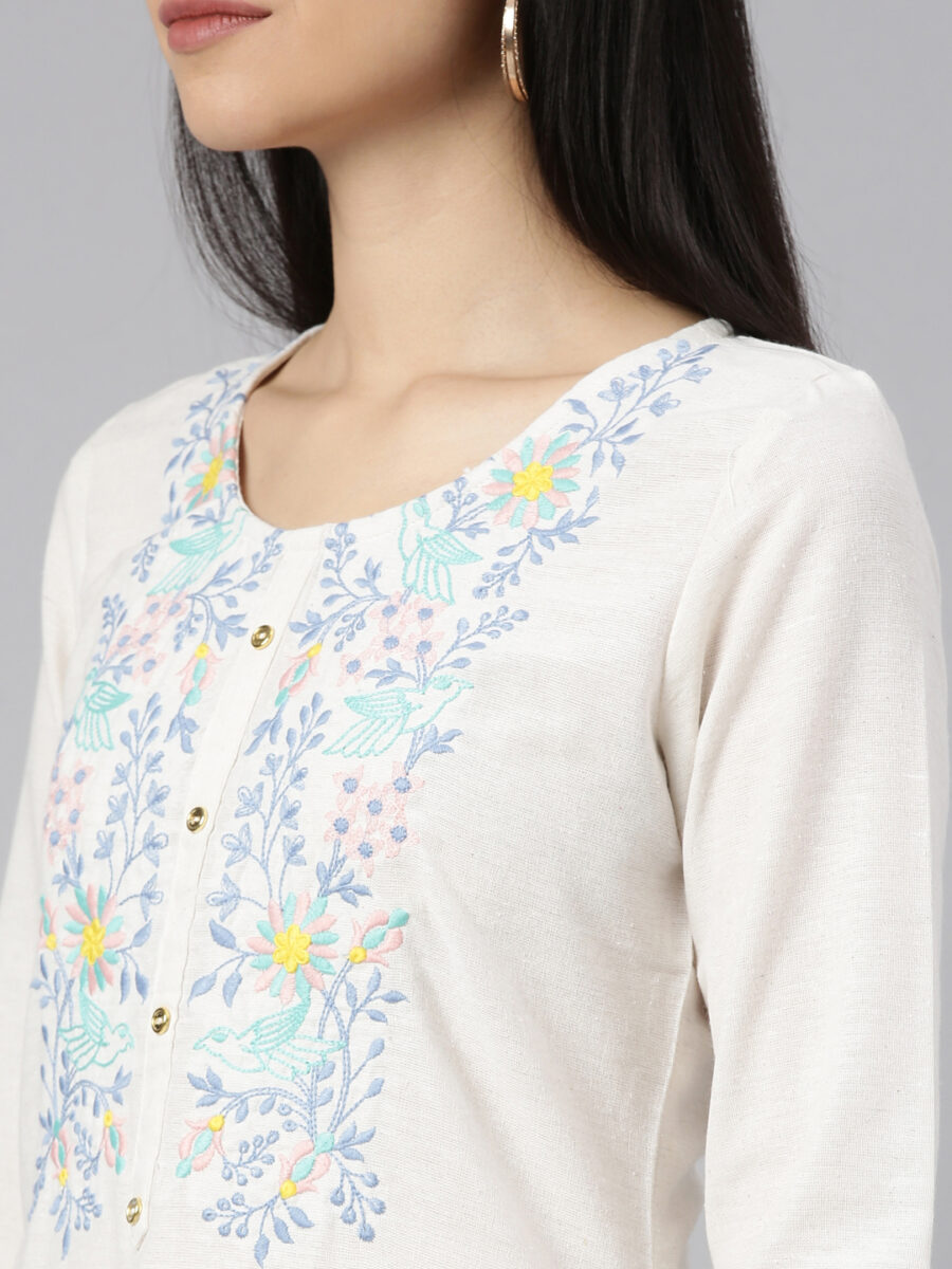 Marcia White Printed Rayon Straight Long Kurta - Image 2