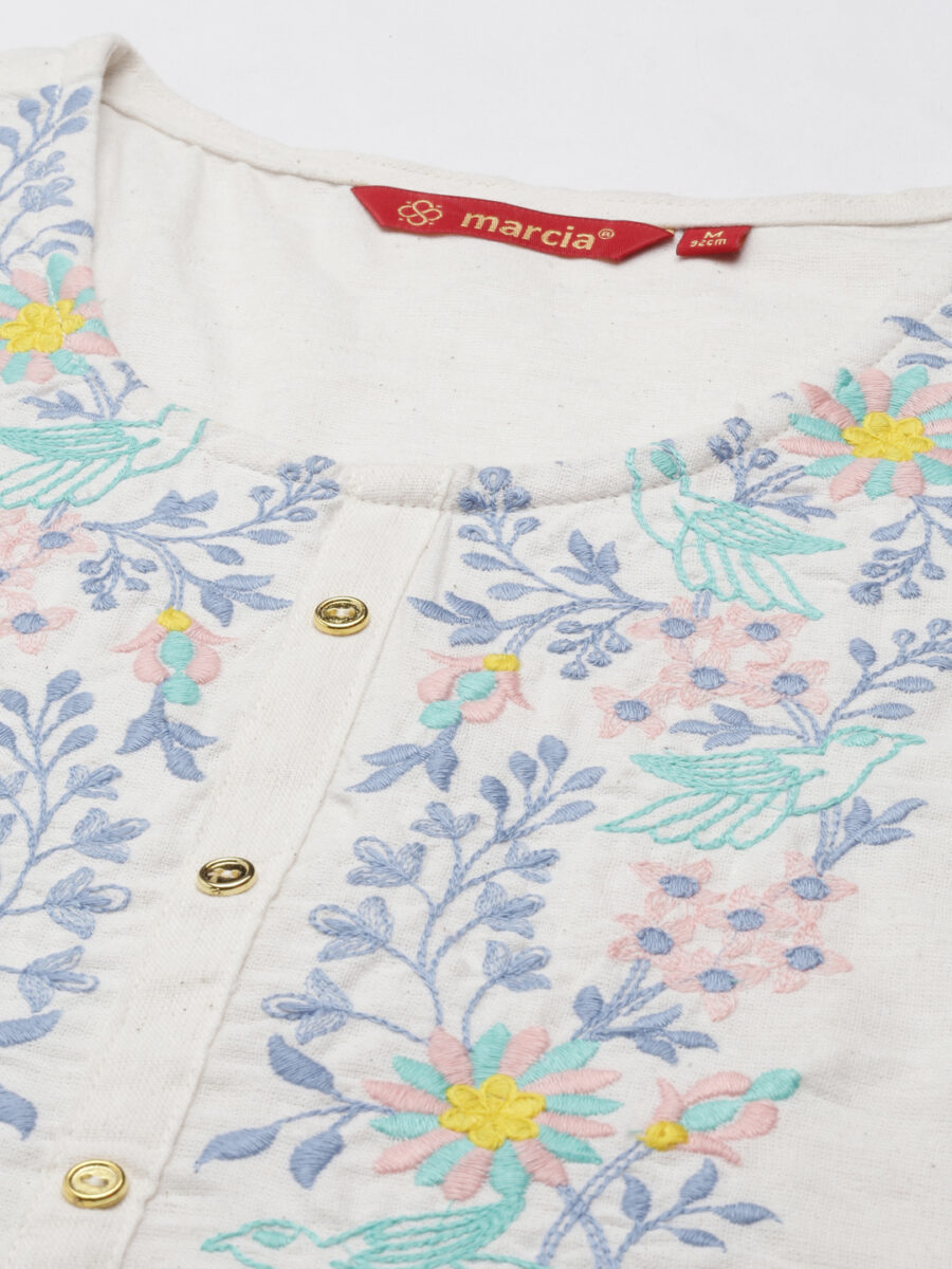 Marcia White Printed Rayon Straight Long Kurta - Image 8