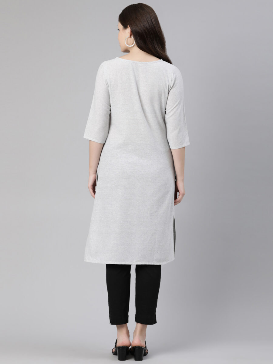 Marcia Grey Printed Cotton Straight Long Kurta - Image 5