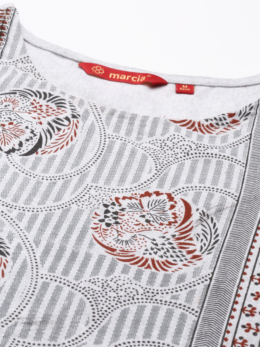 Marcia Grey Printed Cotton Straight Long Kurta - Image 8