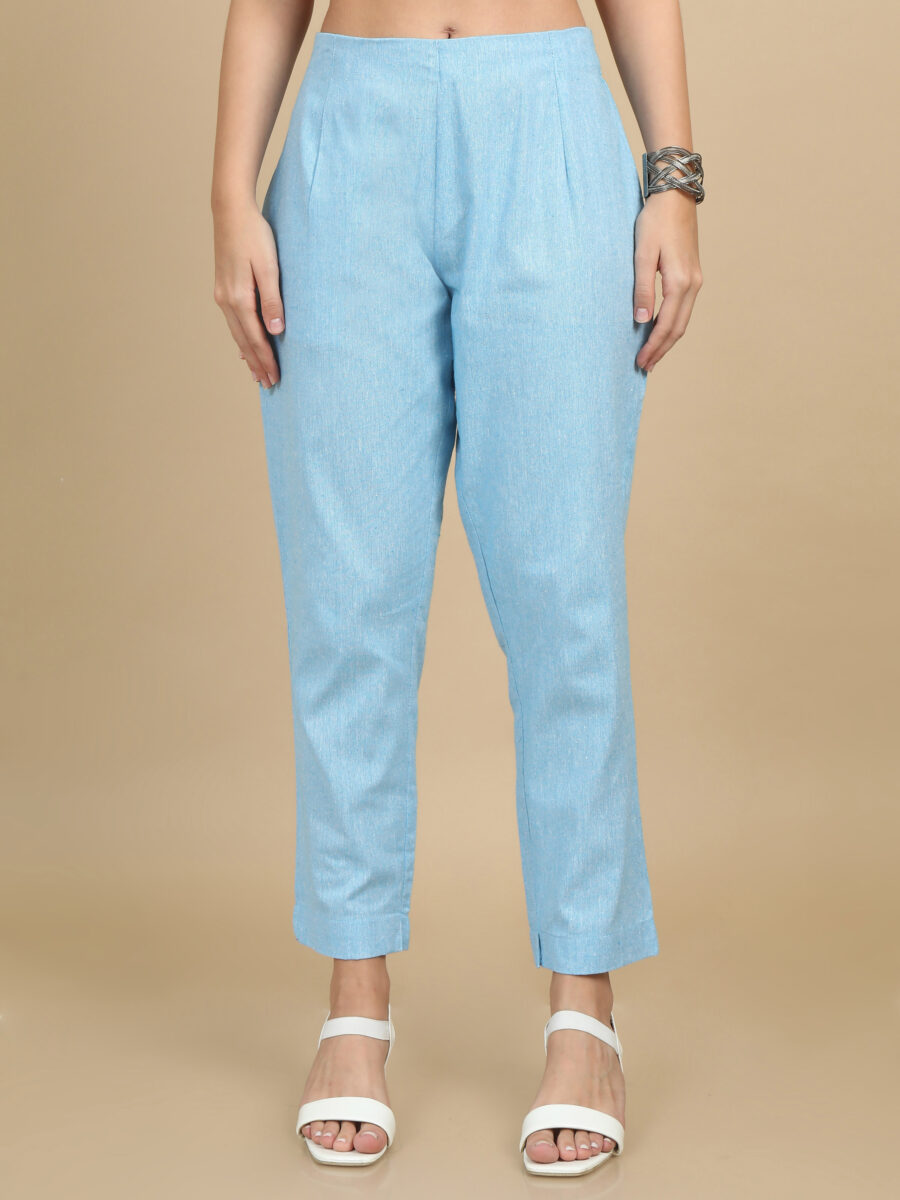 Marcia Aqua Solid Cotton Regular Trousers - Image 2