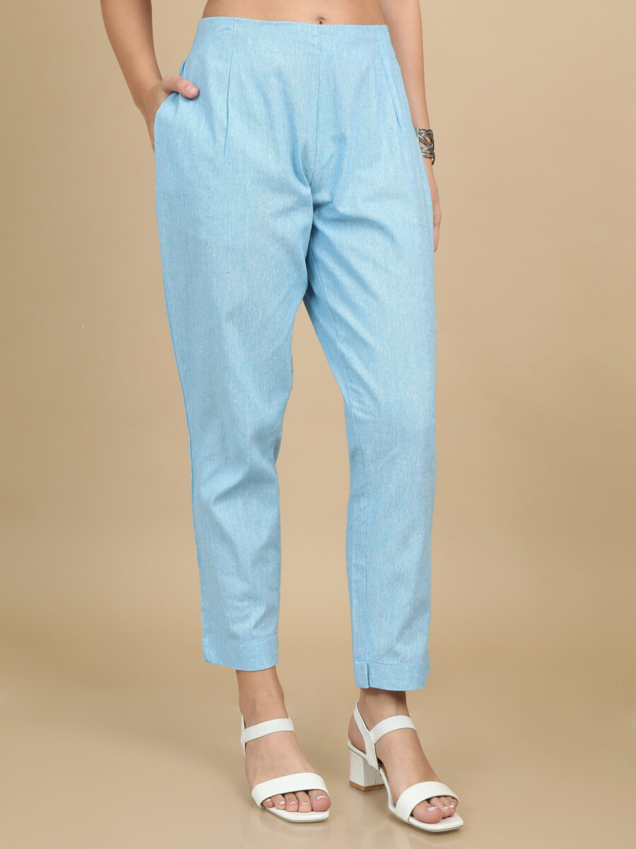 Marcia Aqua Solid Cotton Regular Trousers