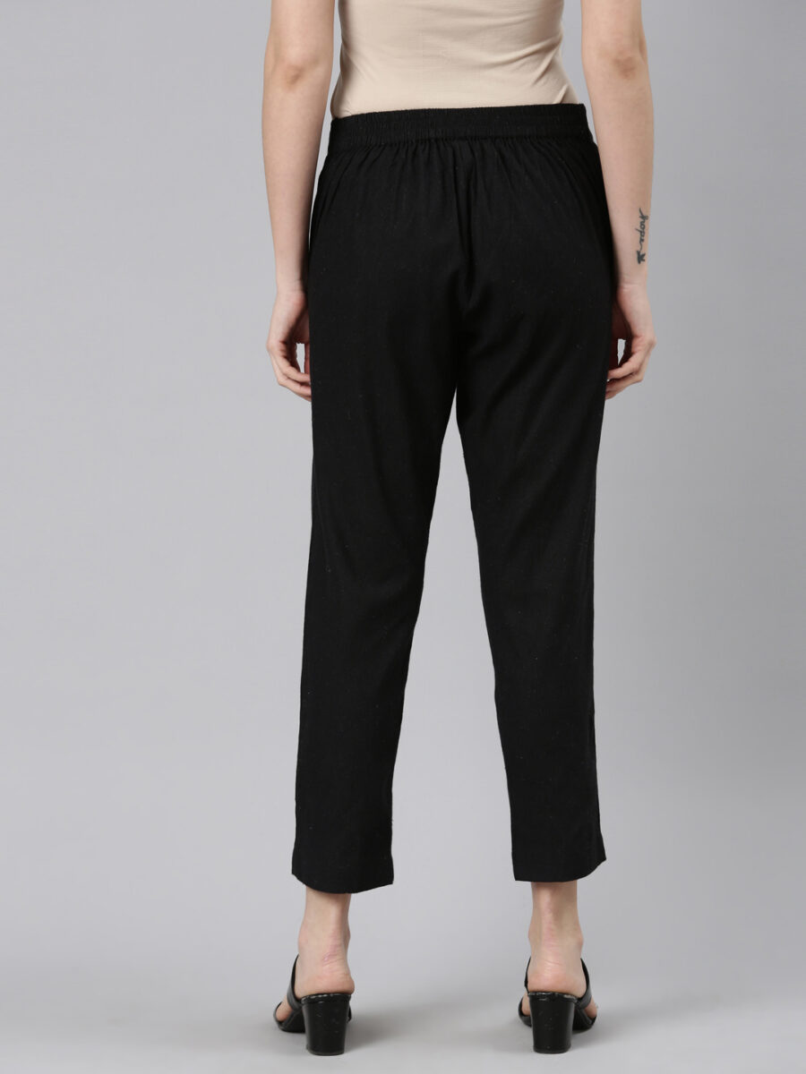 Marcia Black Solid Cotton Regular Trousers - Image 2