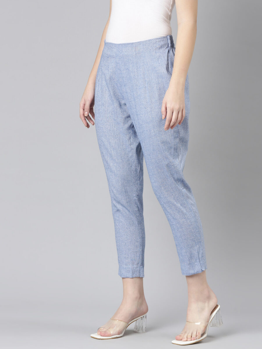 Marcia Blue Solid Cotton Straight Trousers - Image 2