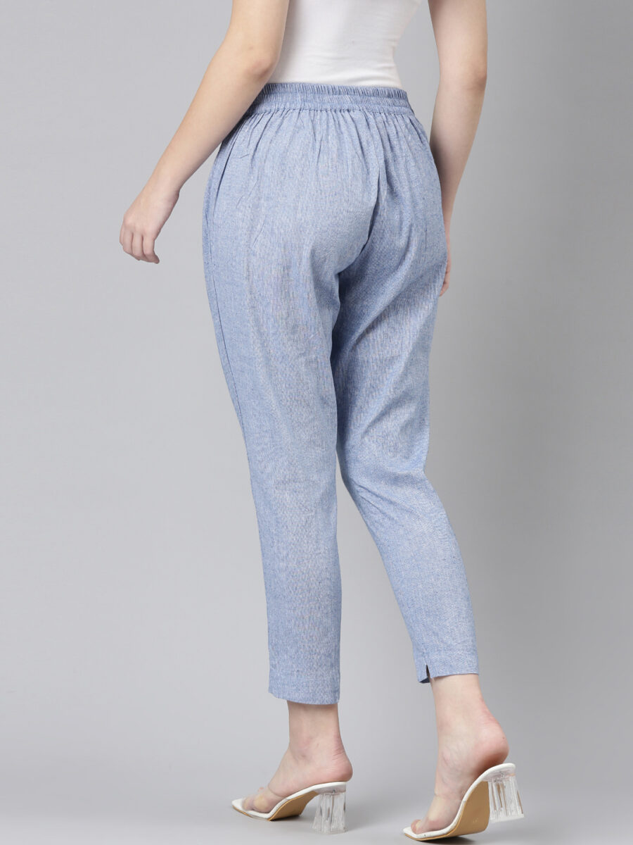 Marcia Blue Solid Cotton Straight Trousers - Image 4