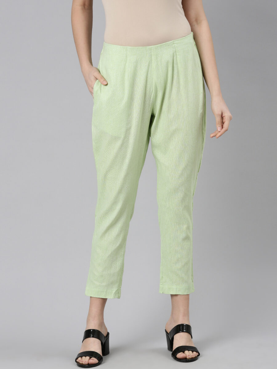 Marcia Green Solid Cotton Regular Trousers