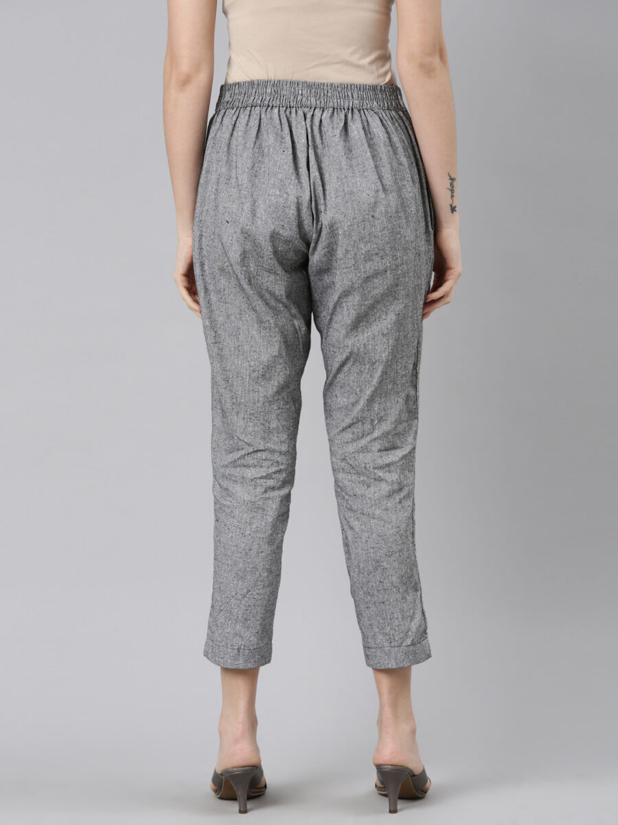 Marcia Grey Solid Cotton Regular Trousers - Image 2