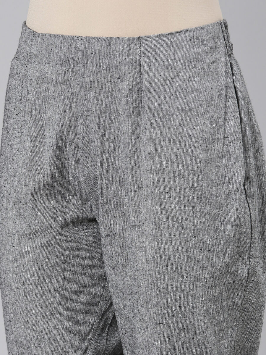 Marcia Grey Solid Cotton Regular Trousers - Image 6