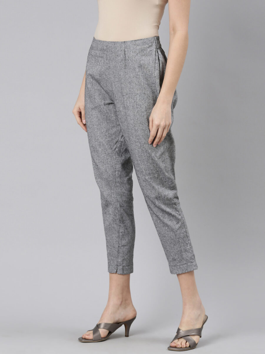 Marcia Grey Solid Cotton Regular Trousers - Image 3