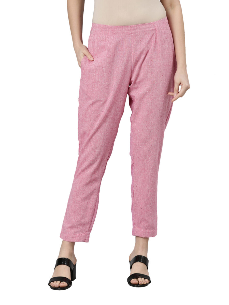Marcia Pink Solid Cotton Regular Trousers - Image 5