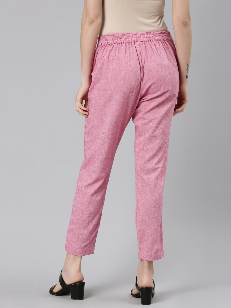 Marcia Pink Solid Cotton Regular Trousers - Image 2
