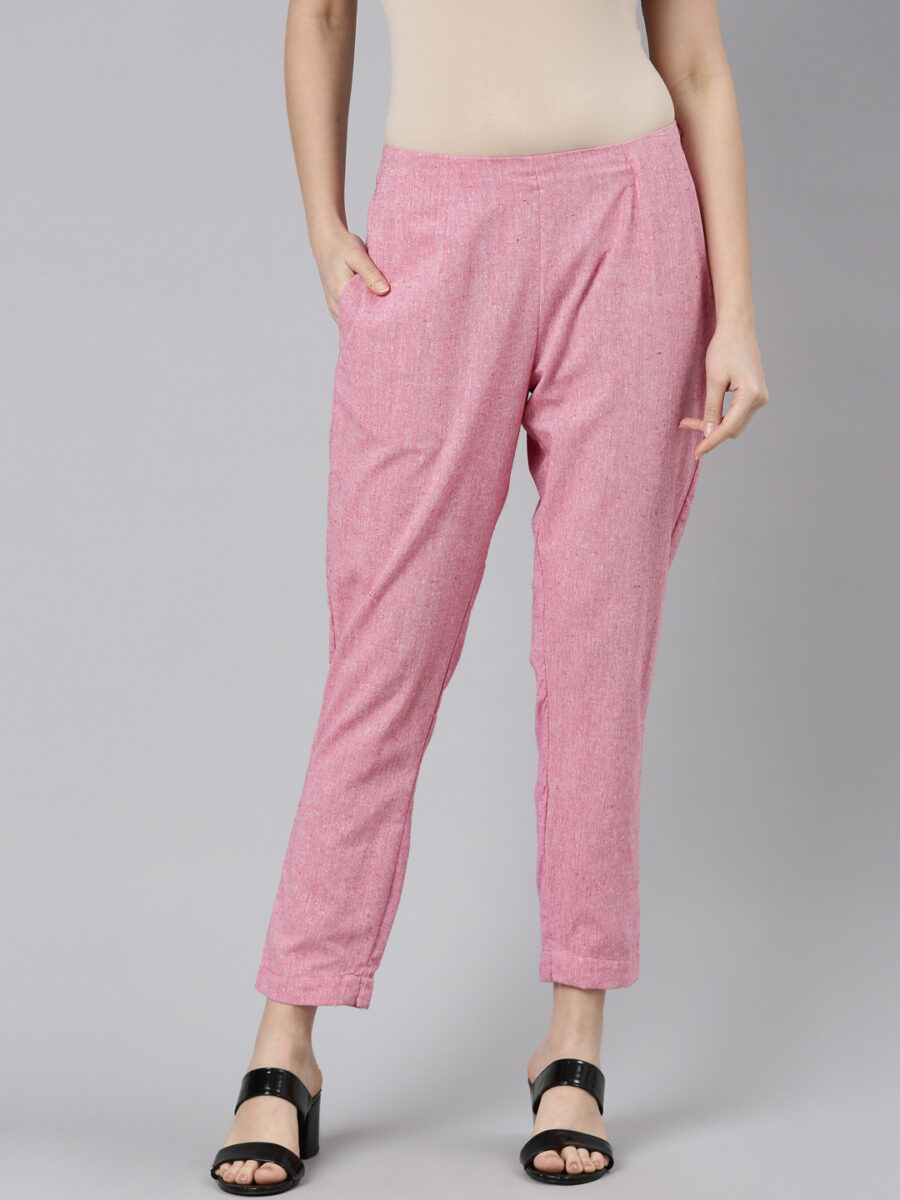 Marcia Pink Solid Cotton Regular Trousers