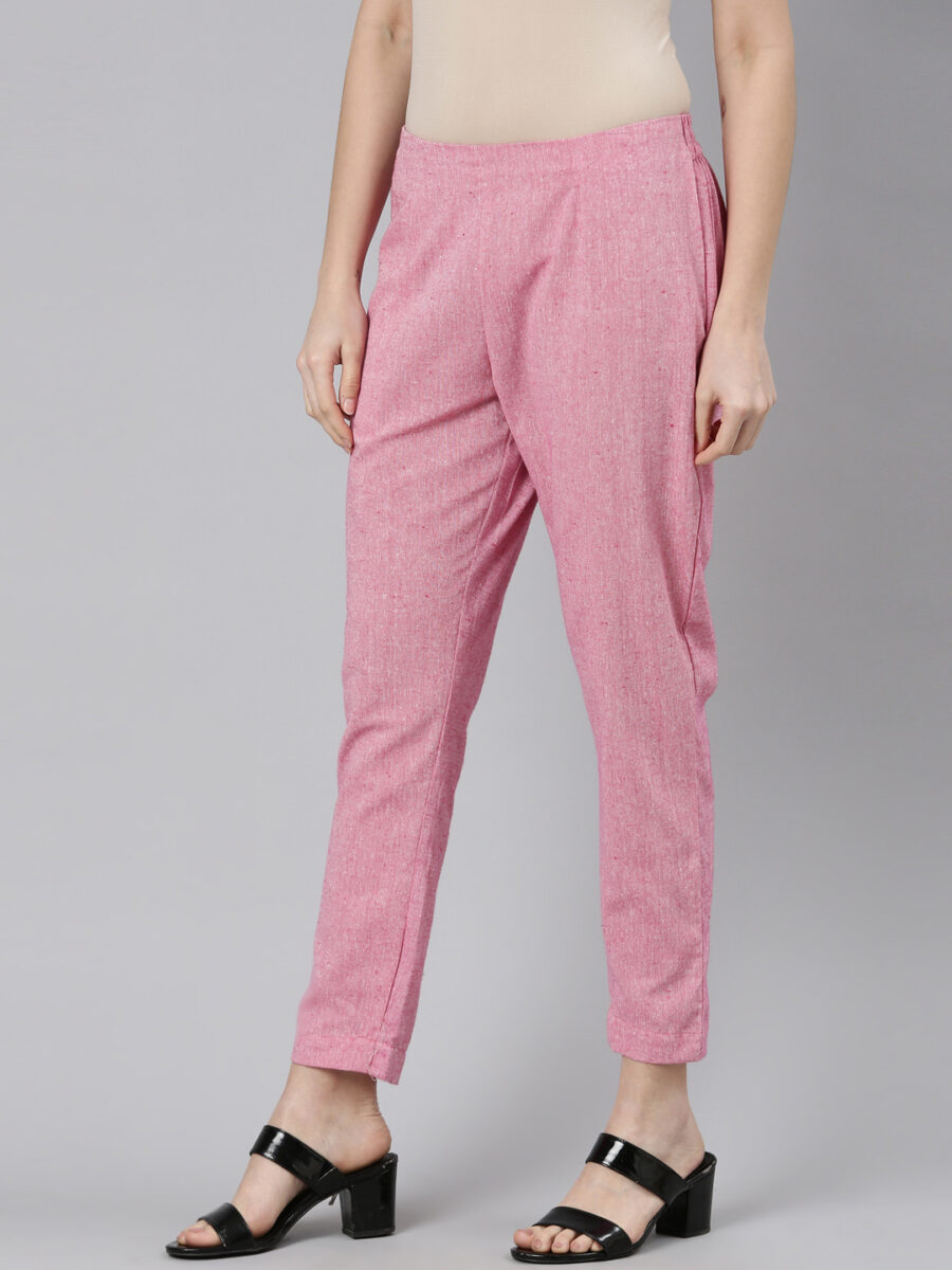 Marcia Pink Solid Cotton Regular Trousers - Image 9