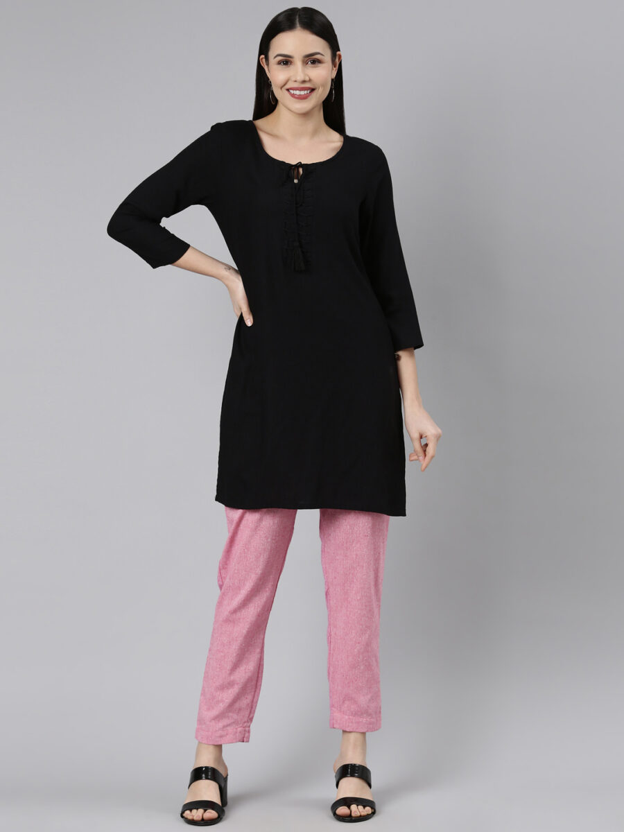 Marcia Pink Solid Cotton Regular Trousers - Image 3