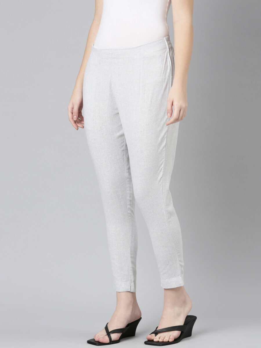 Marcia Silver Solid Cotton Straight Trousers - Image 2