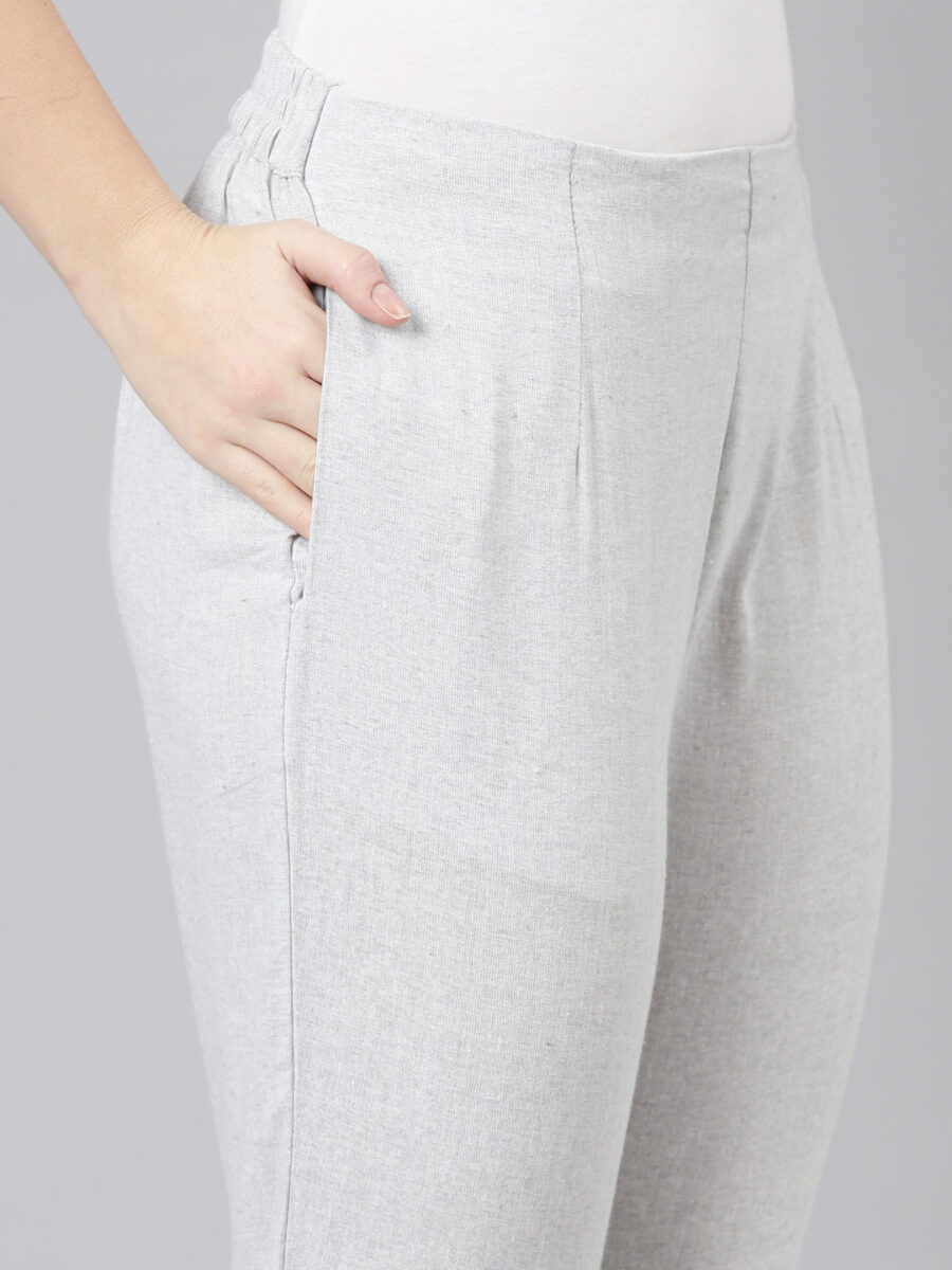 Marcia Silver Solid Cotton Straight Trousers - Image 7
