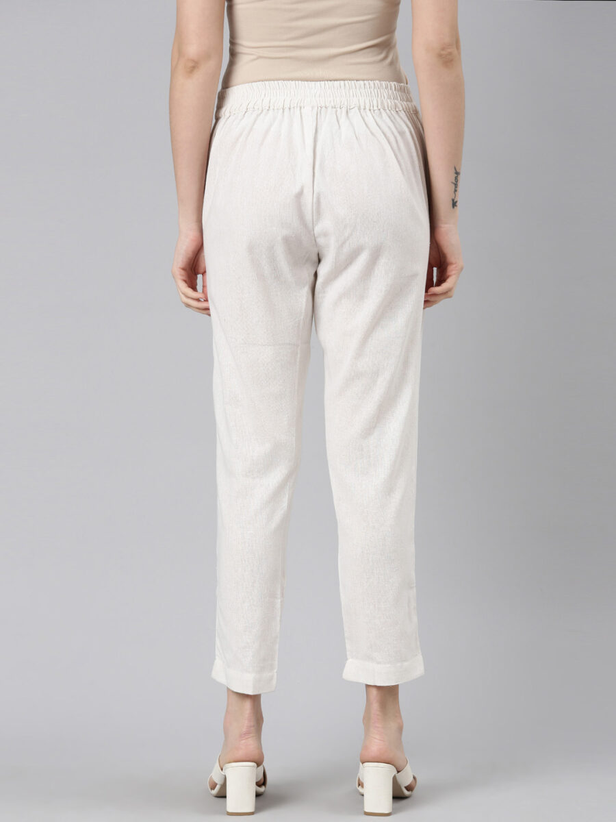 Marcia White Solid Cotton Regular Trousers - Image 2