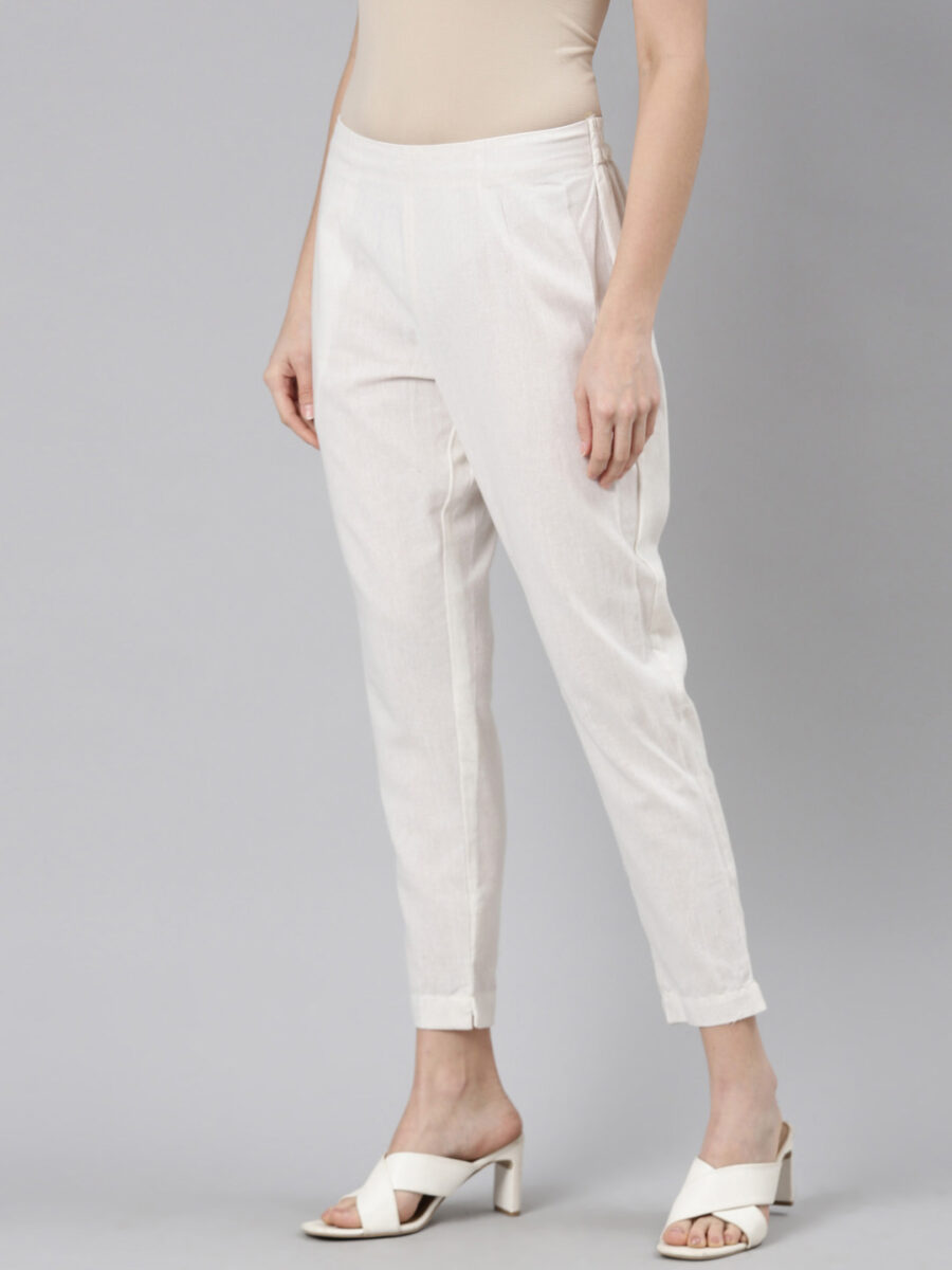 Marcia White Solid Cotton Regular Trousers - Image 9