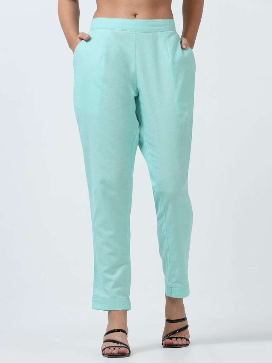 Marcia Aqua Solid Cotton Regular Trousers