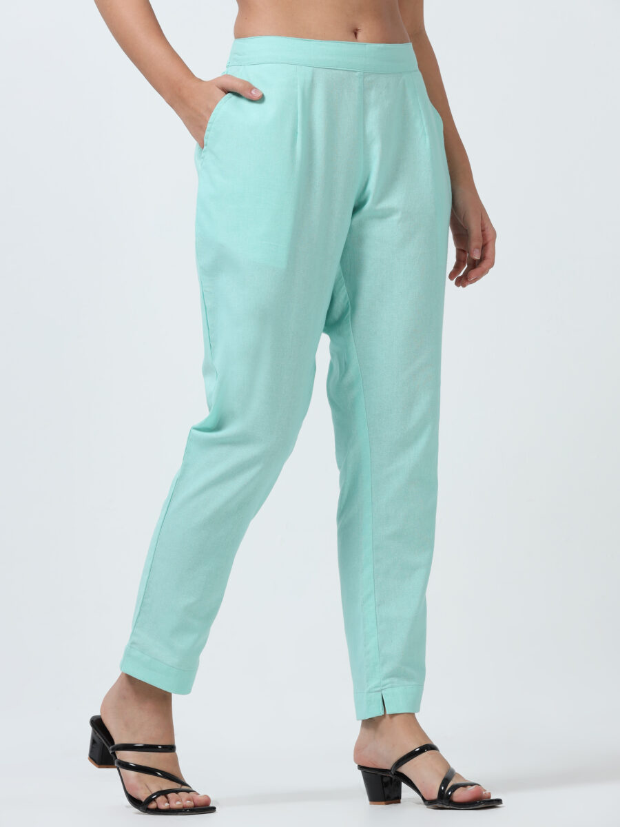 Marcia Aqua Solid Cotton Regular Trousers - Image 2