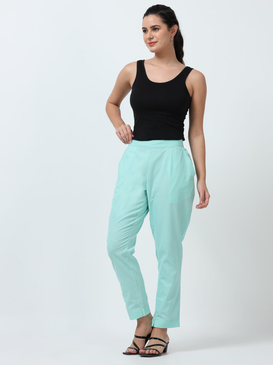 Marcia Aqua Solid Cotton Regular Trousers - Image 4