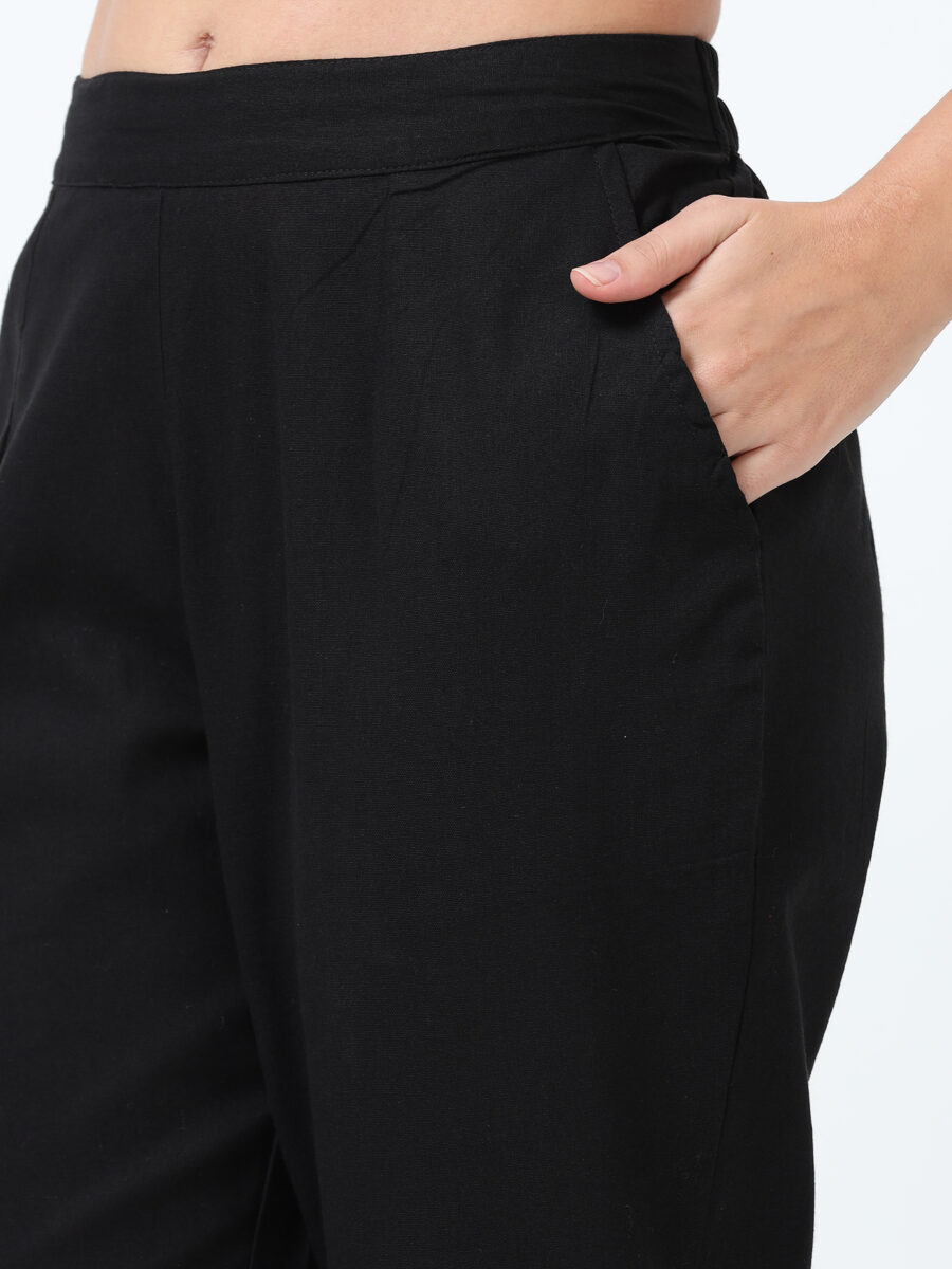 Marcia Black Solid Cotton Regular Trousers - Image 6