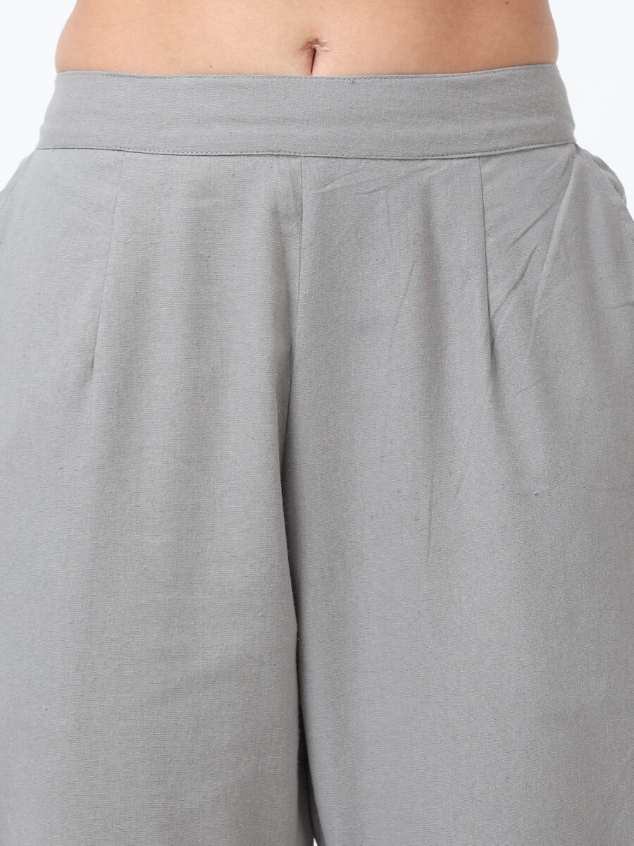 Marcia Grey Solid Cotton Regular Trousers - Image 6
