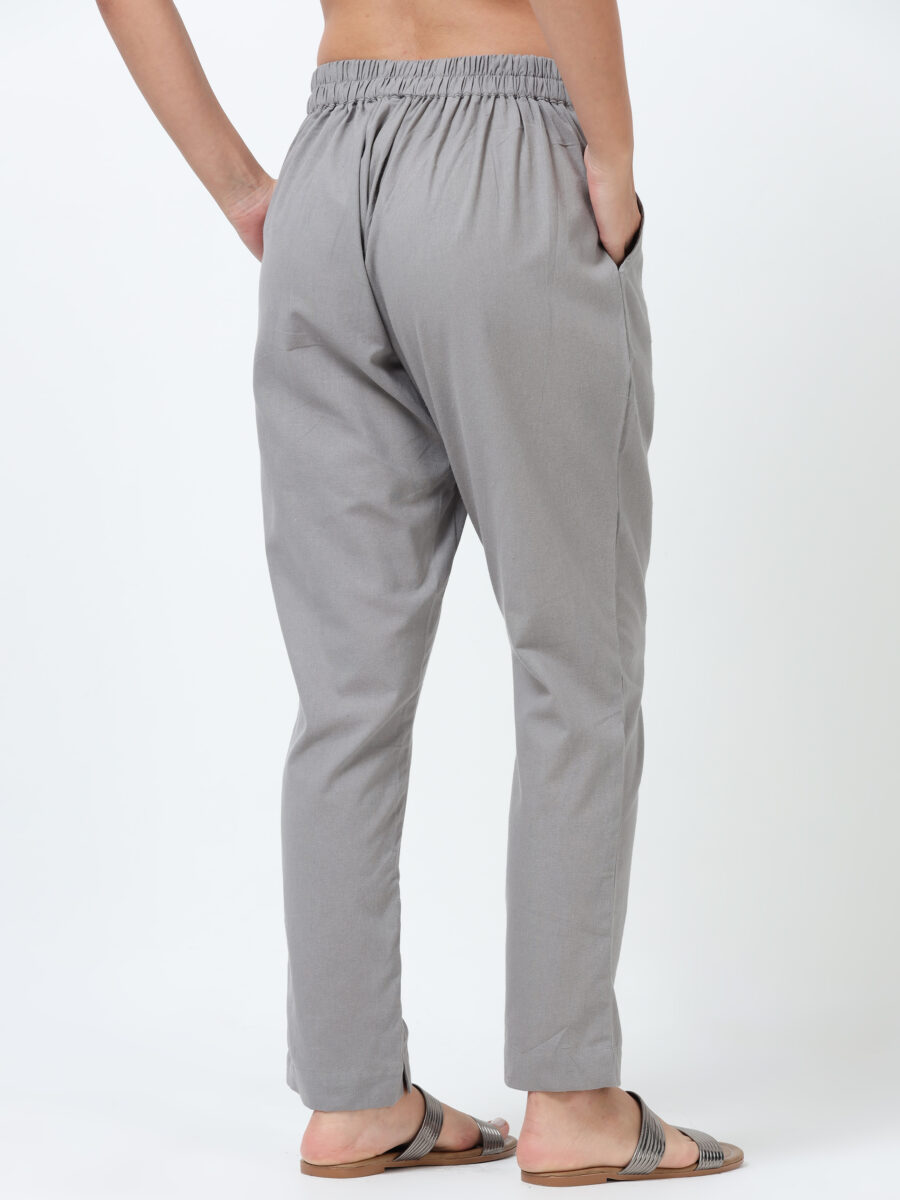 Marcia Grey Solid Cotton Regular Trousers - Image 3