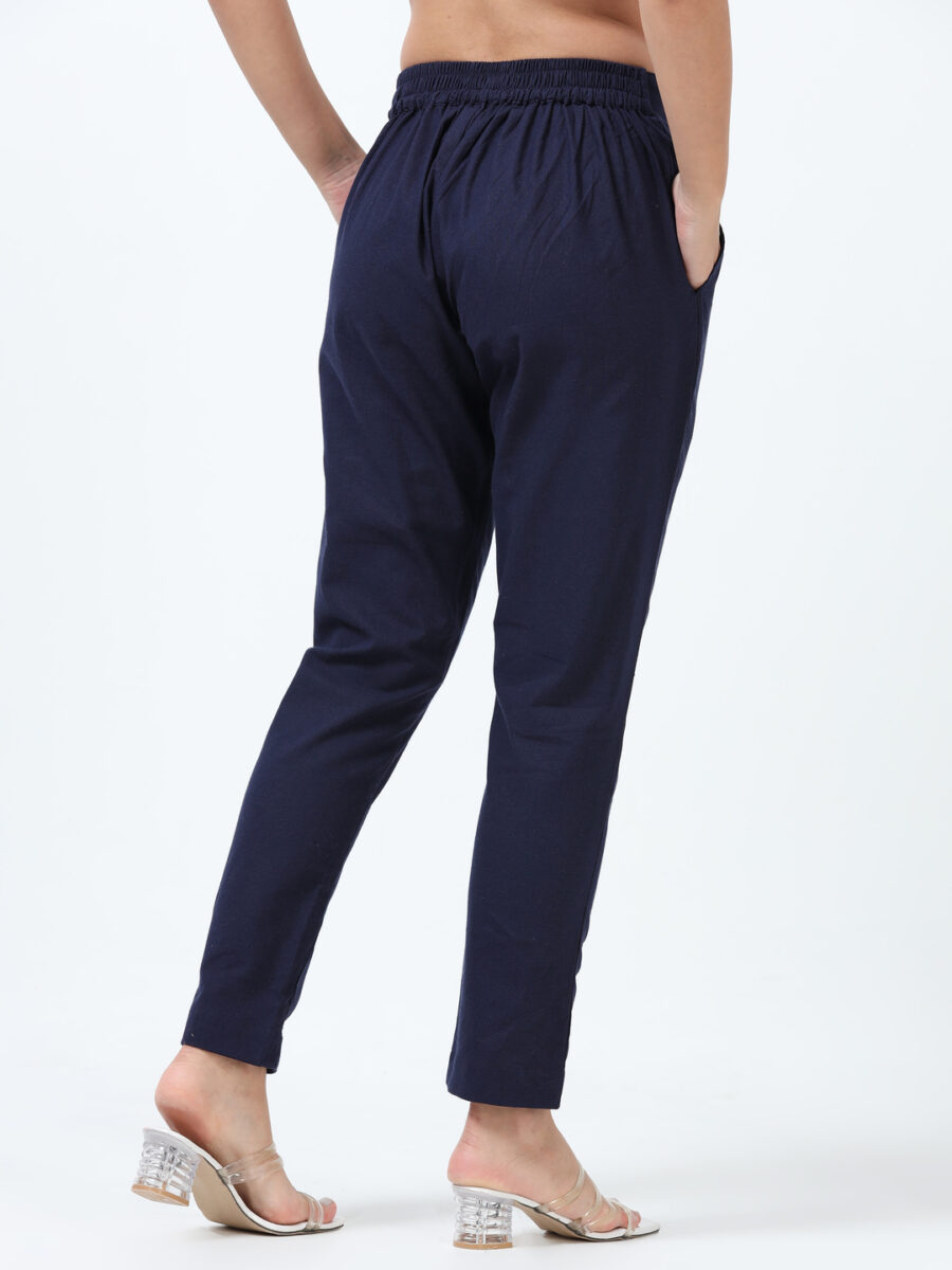 Marcia Navy Solid Cotton Regular Trousers - Image 2