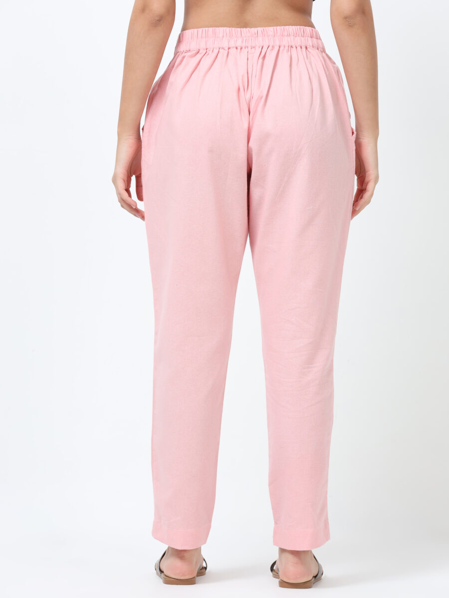 Marcia Pink Solid Cotton Regular Trousers - Image 4