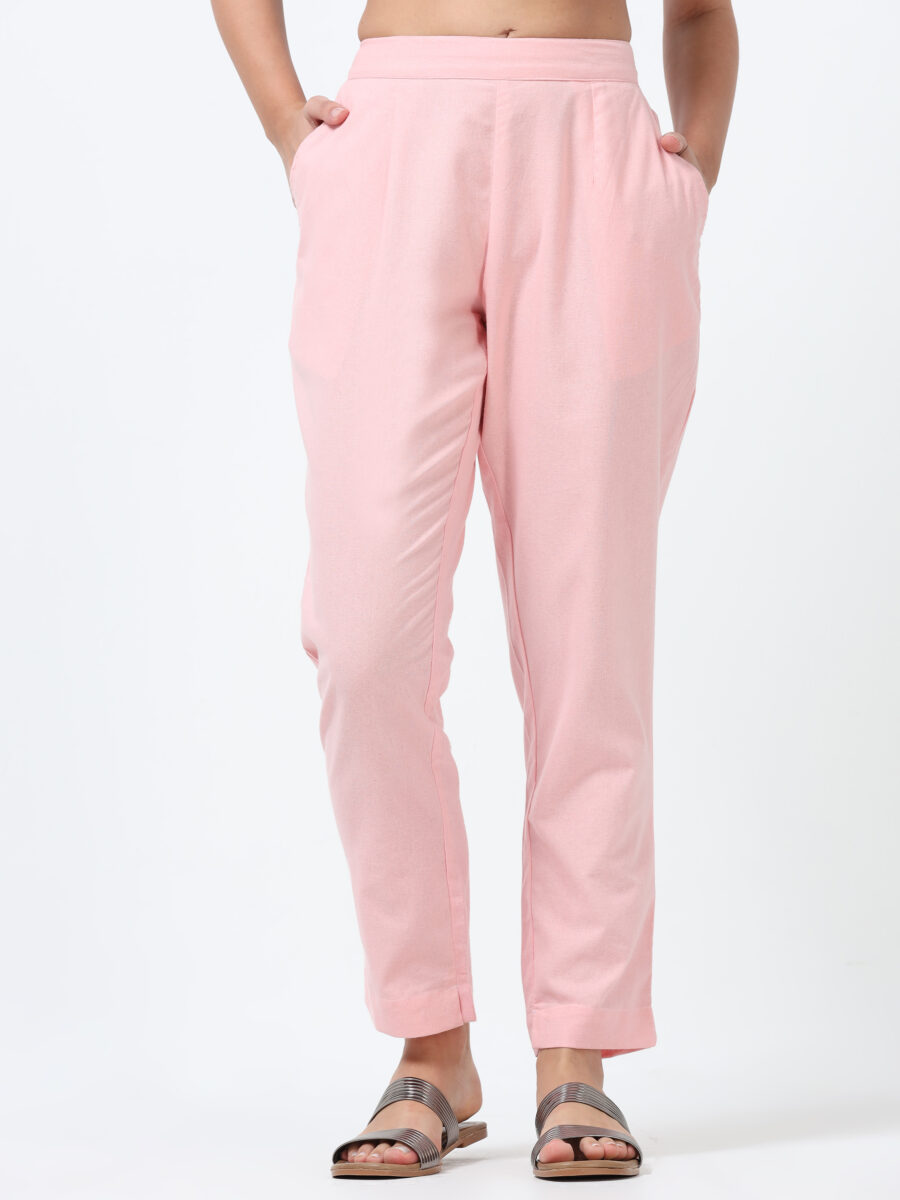 Marcia Pink Solid Cotton Regular Trousers