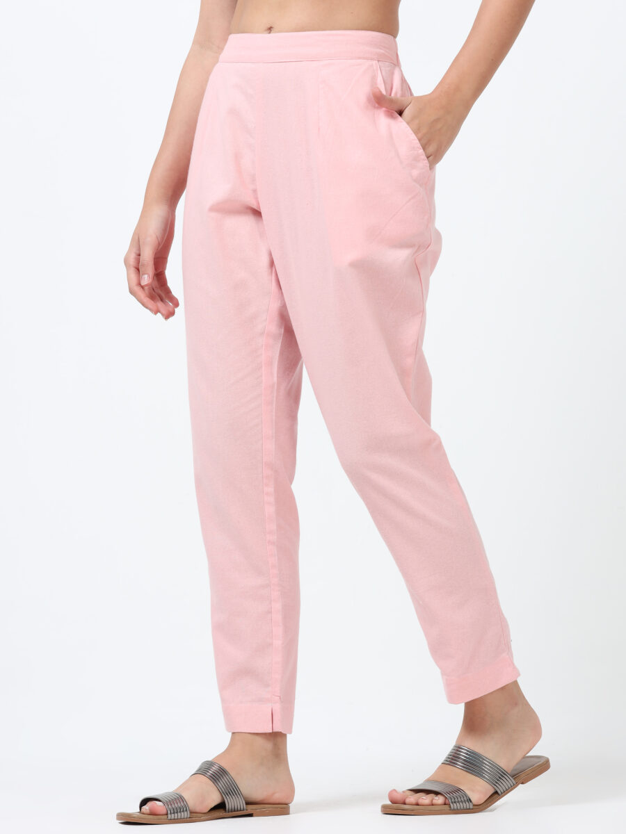 Marcia Pink Solid Cotton Regular Trousers - Image 5
