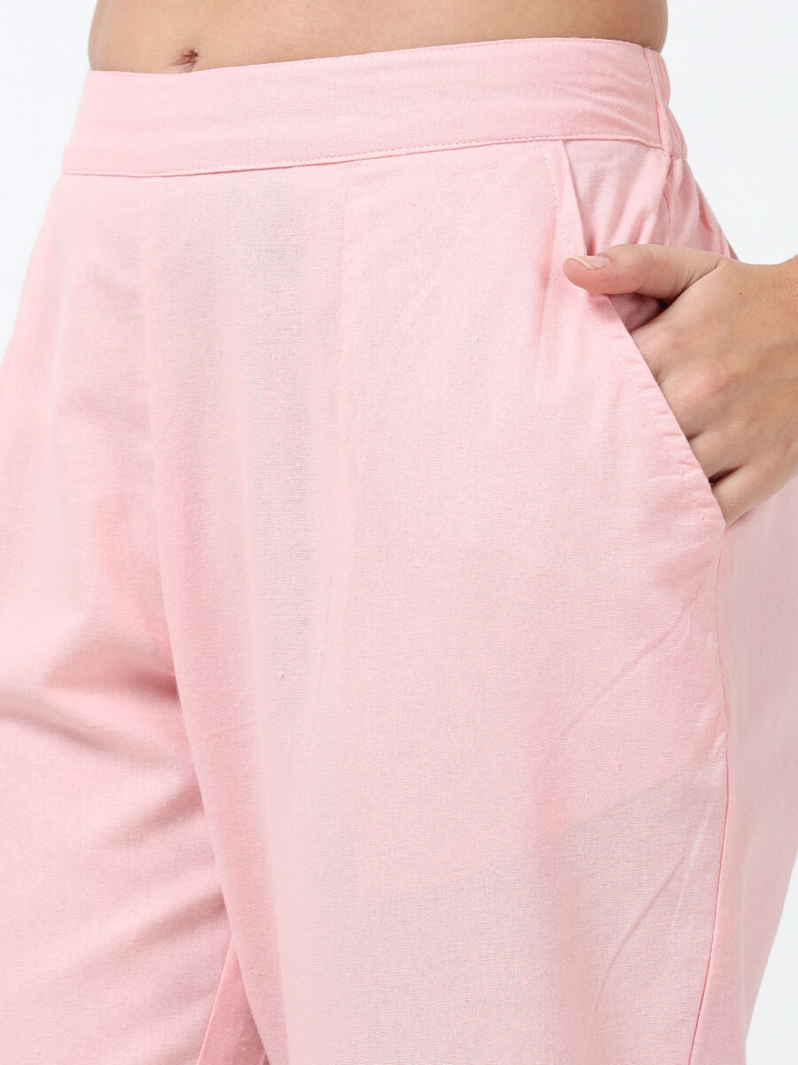 Marcia Pink Solid Cotton Regular Trousers - Image 8