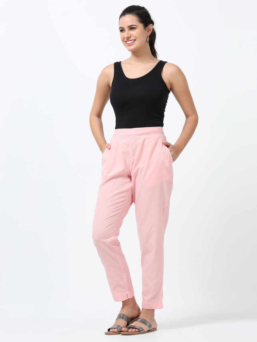Marcia Pink Solid Cotton Regular Trousers - Image 7