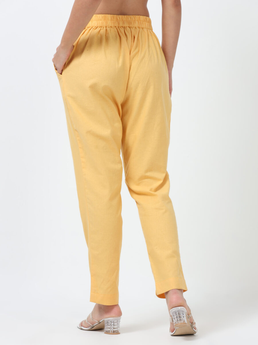 Marcia Yellow Solid Cotton Regular Trousers - Image 3