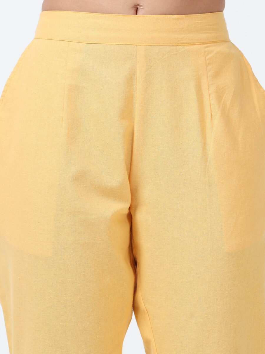 Marcia Yellow Solid Cotton Regular Trousers - Image 6